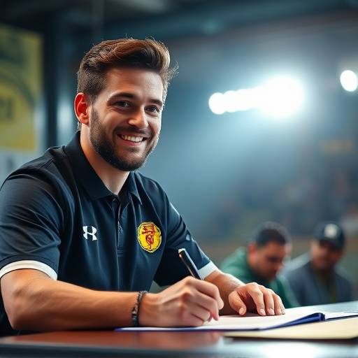 Mark van Dijk die zijn nieuwe contract tekent, gelukkig en opgelucht.